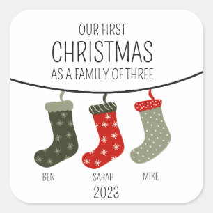 Eerste Kerstmis als familie van drie Vierkante Sticker