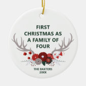 Eerste Kerstmis als familie van vier gepersonalise Keramisch Ornament (Voorkant)