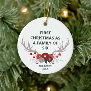 Eerste Kerstmis als familie van zes personen Keramisch Ornament
