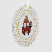 Eerste Kerstmis als foto van de gouden auto van gr Ornament (voorkant)