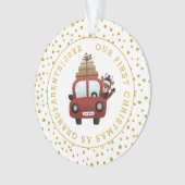 Eerste Kerstmis als foto van de gouden auto van gr Ornament (voorkant)