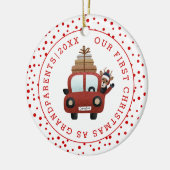 Eerste Kerstmis als grootouderauto en rode foto Keramisch Ornament (Links)