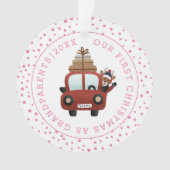 Eerste Kerstmis als grootouderauto en roze foto Ornament (voorkant)