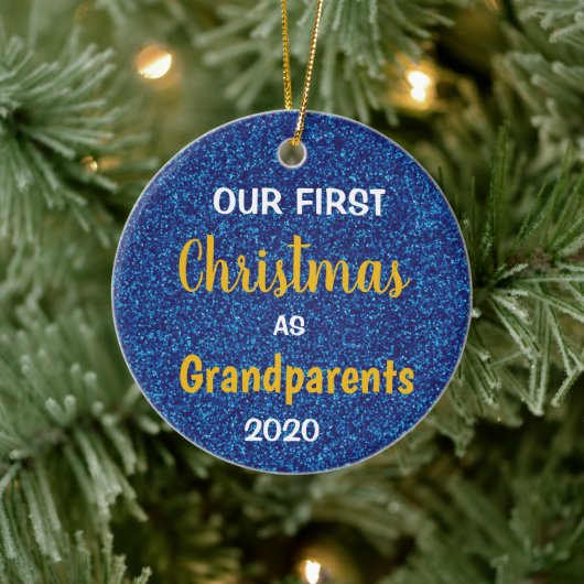 Eerste Kerstmis als Grootouders Blue Glitter Foto Keramisch Ornament (Boom)