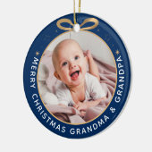 Eerste Kerstmis als Grootouders Blue Gold Foto Keramisch Ornament (Links)