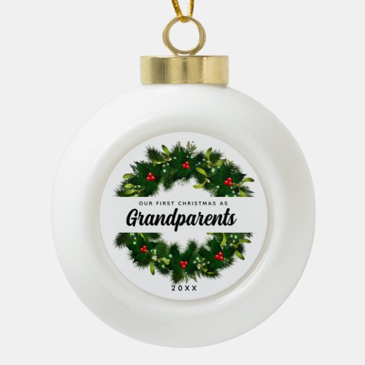 Eerste Kerstmis als grootouders Elegant Keepomwill Keramische Bal Ornament (Voorkant)