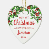 Eerste Kerstmis als grootouders Holly Heart Foto Keramisch Ornament (Links)