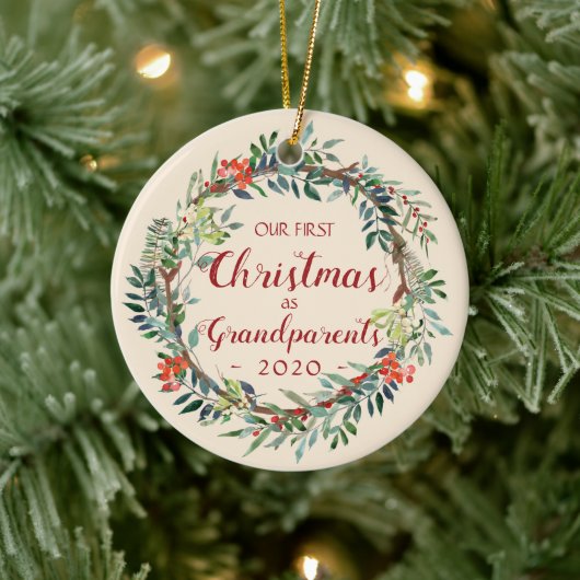 Eerste Kerstmis als Grootouders Ivory Foto Keramisch Ornament (Boom)