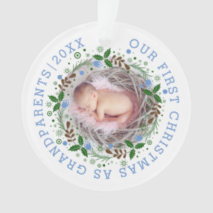 Eerste Kerstmis als grootouders met blauwe foto Ornament
