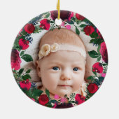 Eerste Kerstmis als grootouders Red Floral Foto Keramisch Ornament (Achterkant)
