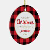 Eerste Kerstmis als Grootouders Red Pset Round Keramisch Ornament (Rechts)
