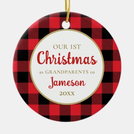 Eerste Kerstmis als Grootouders Red Pset Round Keramisch Ornament (Voorkant)