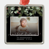 Eerste Kerstmis als Grootouders Winter Greenery Metalen Ornament (Voorkant)