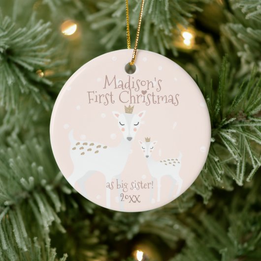 Eerste Kerstmis als grote zus - Cute Deer - Roze Keramisch Ornament (Boom)