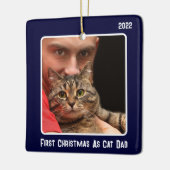 Eerste Kerstmis als kat pap 2 kat fotoblauw Keramisch Ornament (Links)