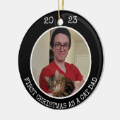 Eerste Kerstmis als kattevader 2 Foto 2 Sided Blac Keramisch Ornament (Links)