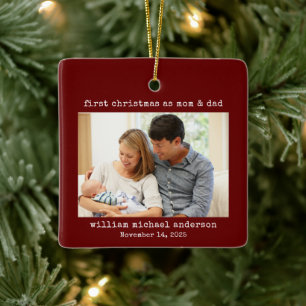 Eerste Kerstmis als Mam & Pap Minimalistische Foto Keramisch Ornament