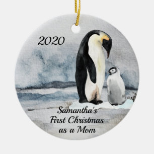 Eerste Kerstmis als mam Penguin en Baby Keramisch Ornament
