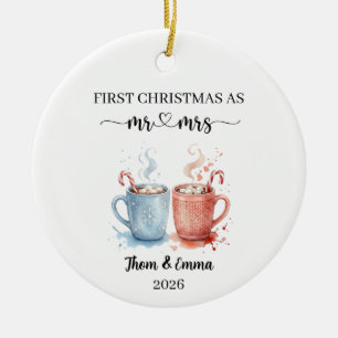 Eerste kerstmis als meneer en mevrouw getrouwd orn keramisch ornament