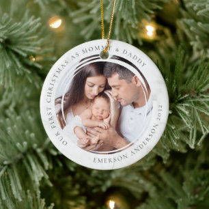 Eerste Kerstmis als Moeder en Vader Marble Foto Keramisch Ornament
