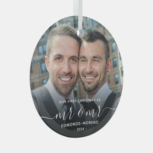Eerste Kerstmis als Mr en Mr Keepsake Glas Ornament (Voorkant Rechts)