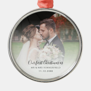 Eerste Kerstmis als Mr en Mrs Wedding Foto Metalen Ornament