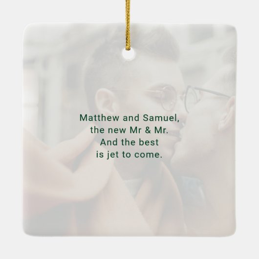 Eerste Kerstmis als Mr. & Mr. Photo Keepomwille Keramisch Ornament (Achterkant)