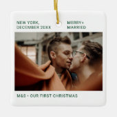 Eerste Kerstmis als Mr. & Mr. Photo Keepomwille Keramisch Ornament (Voorkant)