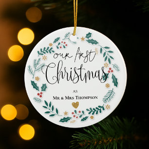 Eerste kerstmis als Mr & Mrs 2025 Huwelijkscadeau  Keramisch Ornament