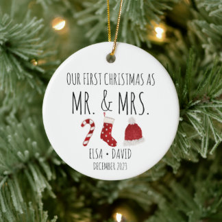 Eerste Kerstmis als Mr & Mrs Christmas Stocking Keramisch Ornament