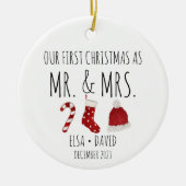 Eerste Kerstmis als Mr & Mrs Christmas Stocking Keramisch Ornament (Voorkant)