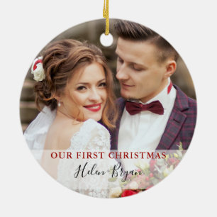 Eerste Kerstmis als Mr. & Mrs Custom Photo Keramisch Ornament