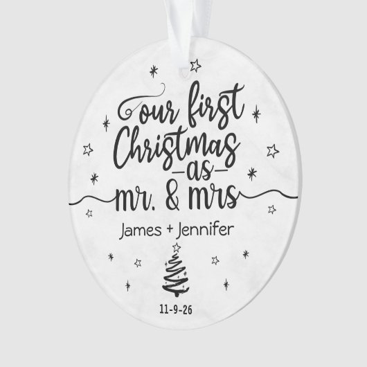 Eerste Kerstmis als Mr & Mrs Custom Photo & Name Ornament (voorkant)