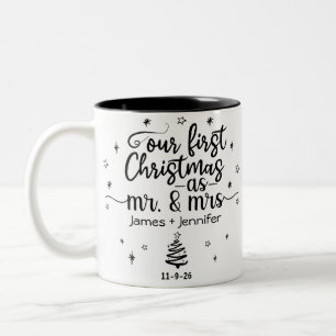 Eerste Kerstmis als Mr & Mrs Custom Photo & Name Tweekleurige Koffiemok