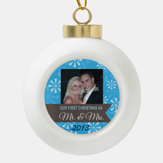 Eerste Kerstmis als Mr & Mrs  Foto Keramische Bal Ornament (Voorkant)