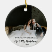 Eerste Kerstmis als Mr & Mrs. Foto Overlay Keramisch Ornament (Voorkant)
