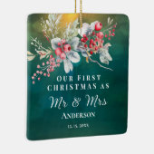 Eerste Kerstmis als Mr & Mrs Inspirerend bruiloft Keramisch Ornament (Rechts)
