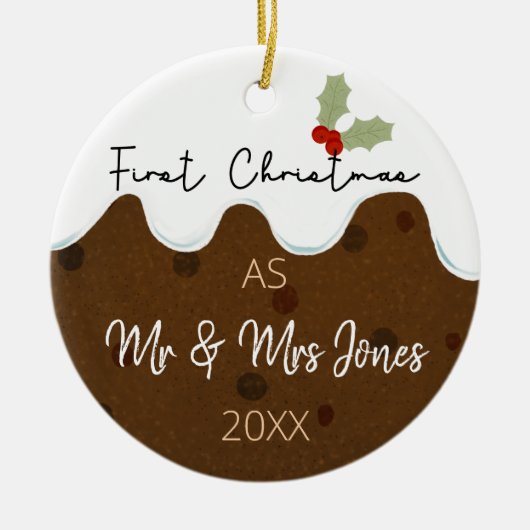 eerste Kerstmis als Mr & Mrs Kerstpudding Keramisch Ornament (Voorkant)