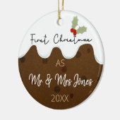 eerste Kerstmis als Mr & Mrs Kerstpudding Keramisch Ornament (Links)