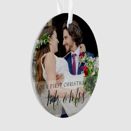 Eerste Kerstmis als Mr & Mrs Name 2 Foto's Ornament (voorkant)