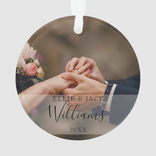 Eerste Kerstmis als Mr & Mrs Name 2 Foto's Ornament (achterkant)