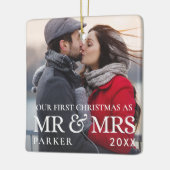 Eerste Kerstmis als Mr & Mrs Paar Eerste Getrouwd Keramisch Ornament (Links)
