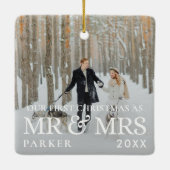 Eerste Kerstmis als Mr & Mrs Paar Eerste Getrouwd Keramisch Ornament (Achterkant)