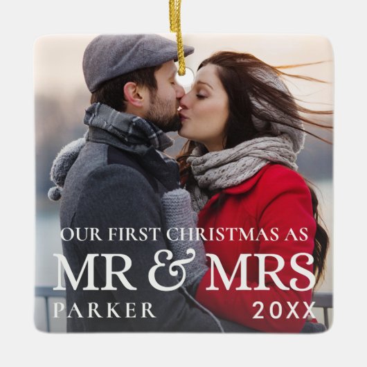 Eerste Kerstmis als Mr & Mrs Paar Eerste Getrouwd Keramisch Ornament (Voorkant)