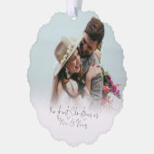 Eerste Kerstmis als Mr. Mrs Photo Overlay Script Ornament Kaart (Links)