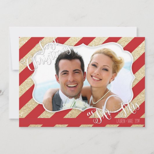 Eerste Kerstmis als Mr. & Mrs. Red en Gold Card Feestdagenkaart (Voorkant)