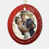 Eerste Kerstmis als MR & MRS Red Snowflake 2 Foto Keramisch Ornament (Links)