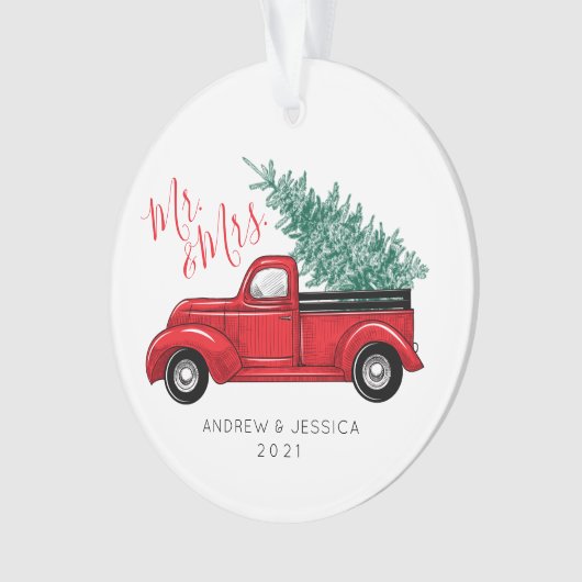 Eerste Kerstmis als Mr. & Mrs. | Red Truck Ornament (voorkant)