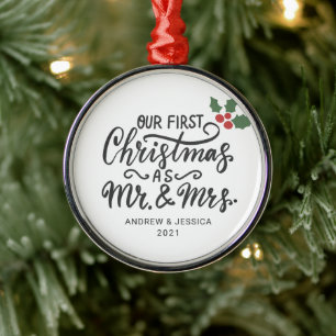 Eerste Kerstmis als Mr. & Mrs. - Script Weddensc Metalen Ornament
