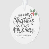 Eerste Kerstmis als Mr. & Mrs. - Script | Weddensc Ornament (voorkant)